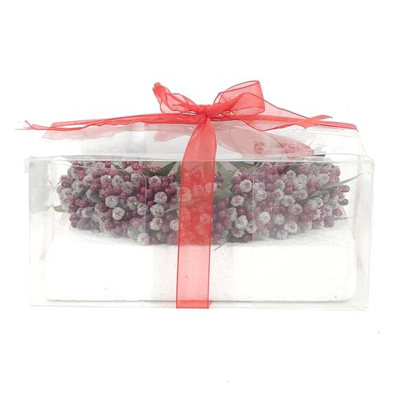 Christmas Berry Wreath Candle Votive Glass Red Frosted Cottagecore Country 7"D - Picture 4 of 4